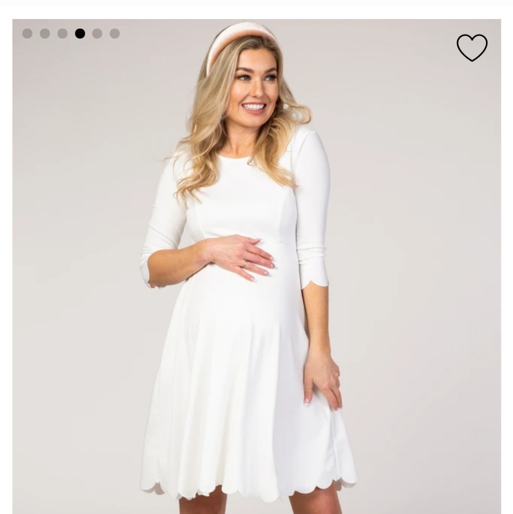 Ivory Solid Scalloped Hem Maternity Dress